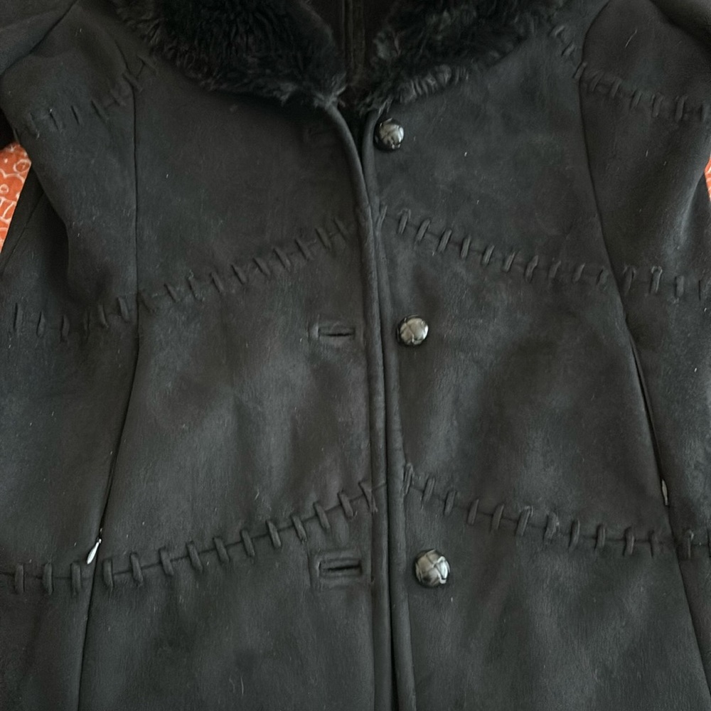 Coldwater Creek Phoebe Long Whipstitch Coat Black NWT Faux Fur